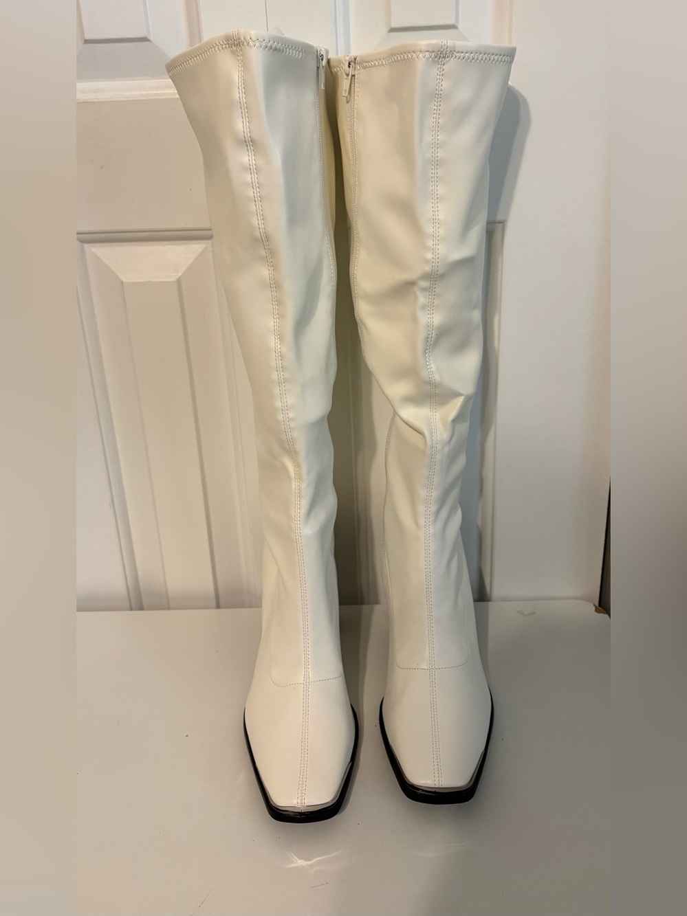 BAR III, Tall White Knee-High, Square-Toe Nylon Boots, NWOT, Size 11